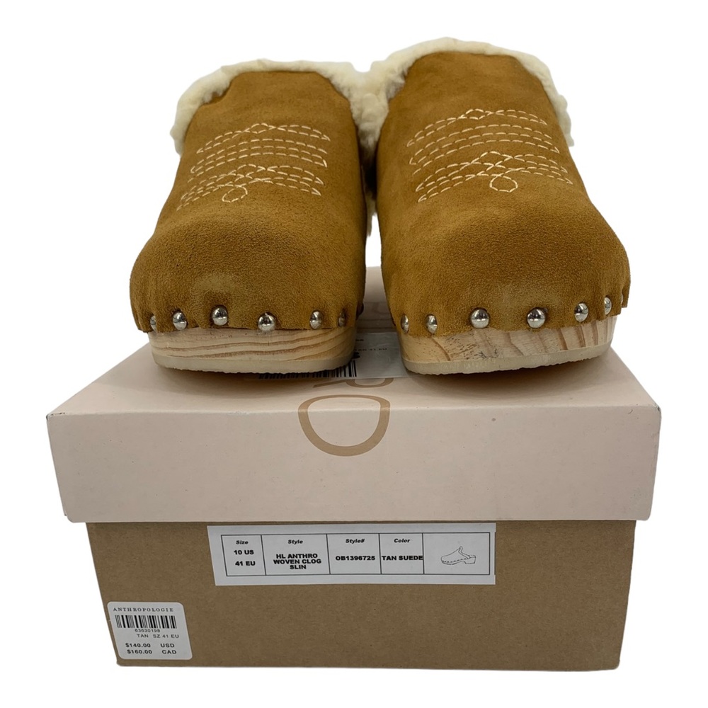 NIB ANTHROPOLOGIE PICRO WOVEN SHEARLING-LINED CLOGS (TAN SUEDE) SIZE… - Picture 11 of 11